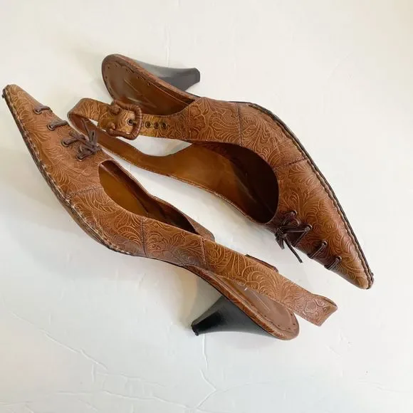 VINCE CAMUTO POINTY TOE BROWN LEATHER SLINGBACK PUMPS SZ 10 - Picture 2 of 8